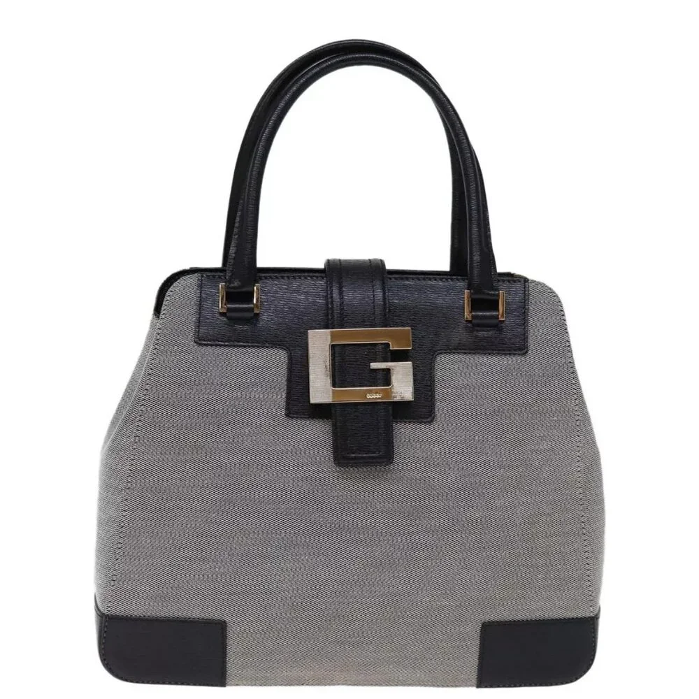 GUCCI Hand Bag Canvas Gray Auth
